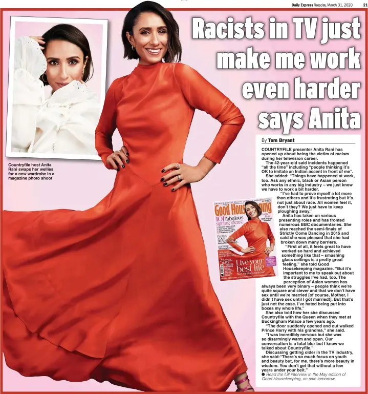  ??  ?? Countryfil­e host Anita Rani swaps her wellies for a new wardrobe in a magazine photo shoot