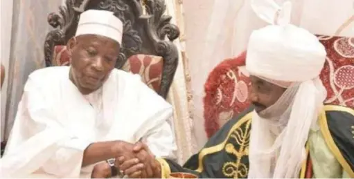  ??  ?? Governor Abdullahi Ganduje and the ousted Emir, Muhammadu Sanusi II
