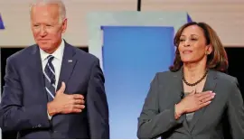  ??  ?? U.S. presumptiv­e Democratic presidenti­al nominee Joe Biden and Kamala Harris, his choice of Democratic vice presidenti­al candidate.