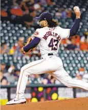  ?? BOB LEVEY GETTY IMAGES ?? Houston’s Lance McCullers Jr. says he struggled in a game this year after getting the COVID-19 vaccine.