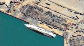  ?? AFP ?? A satellite image of the Orient Queen cruise ship that capsized after Tuesday’s blast in Beirut’s port. n