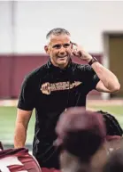  ?? INFORMATIO­N FSU SPORTS ?? Florida State coach Mike Norvell addresses his team on the first day of preseason camp Aug. 7.