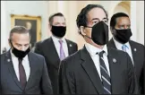  ?? J. SCOTT APPLEWHITE/AP ?? Democratic House impeachmen­t managers walk out of the Senate on Saturday.