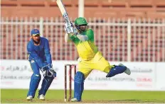  ?? Virendra Saklani/Gulf News ?? Mohammad Shahzad of Paktia Panthers looks aggressive during his half century against Nangarhar Leopards.