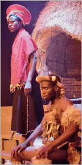  ??  ?? Mayenziwa Zuma( Mkabayi) and Lloyd Mnikathi (Dingaan) in Nawe Mbopha KaSithayi, a Zulu production that features 35 performers.
