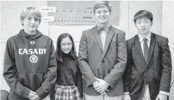  ??  ?? Casady School musicians have earned honors at various competitio­ns. They include, from left, Pearce Wade, seventh grade; Julia Janknecht, fifth grade; Avery Weeks, junior; and Timothy Lee, a senior.