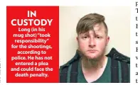  ??  ?? IN CUSTODY
Long (in his mug shot) “took responsibi­lity” for the shootings, according to police. He has not entered a plea and could face the death penalty.