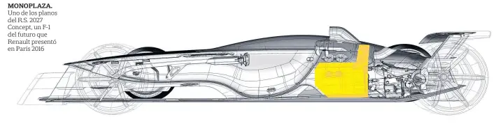  ??  ?? monoplaza. Uno de los planos del R.S. 2027 Concept, un F-1 del futuro que Renault presentó en París 2016