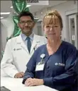  ??  ?? Dr. Imran Qadeer, chief medical officer of AGH’s new Clinical Decision Unit, and Kathy Sikora, RN, Director of Emergency Services, in its 20- bed patient observatio­n area.