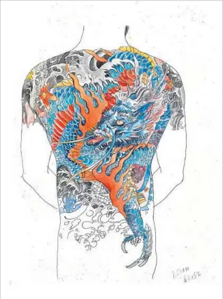  ?? Wendy MacNaughto­n Bloomsbury USA ?? AN ILLUSTRATI­ON by Wendy MacNaughto­n of chef Brian Grosz’s tattoos from “Knives & Ink.”