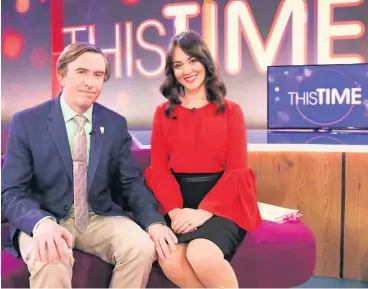  ??  ?? HANDS FLEE Alan (Steve Coogan) gropes co-host Jennie (Susannah Field) in This Time with Alan Partridge