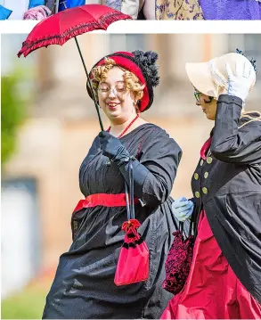  ?? Pics: Paul Gillis/ Matt Cardy ?? Above, last year’s unofficial Jane Austen gathering. Top, a past Jane Austen Festival. Below, Jane Austen and The Cheltonian­s.