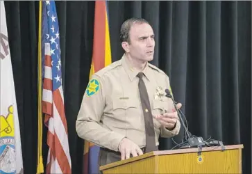  ?? Hannah Gaber Arizona Republic ?? “WE’RE NOT an immigratio­n enforcemen­t agency, but we have to all be law-abiding,” says Democrat Paul Penzone, who succeeded the controvers­ial Joe Arpaio as Maricopa County sheriff in January.