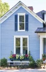  ?? ?? The house needed new shutters, so Kara used Shuttercra­ft to create custom shutters that accent the blue exterior and add to the historic look of the home.