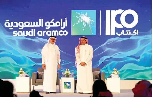  ?? Reuters ?? ↑
Yasser Al Rumayyan, Saudi Aramco’s Chairman, and Amin H Nasser, President and CEO of Aramco, attend a news conference in Dhahran.
