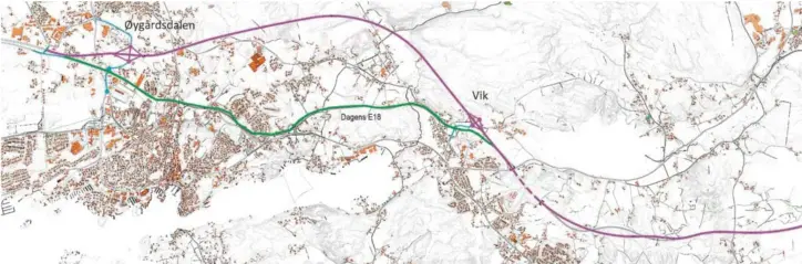  ??  ?? MULIG FREMTIDIG E18: Slik har den nye interkommu­nale plankoordi­natoren, Harald Tobiassen, i samråd med Arendals varaordfør­er Terje Eikin, skissert en muliig fremtidig trase for en ny E18-motorv ei mellom Grimstad og Arendal. Dagens E18 har vi markert...