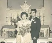  ?? Don Farrell ?? GROOMSMAN DANIEL AGUILAR poses in an undated image with bridesmaid Lola Martinez before the altar once found in St. Isidore Catholic Church.