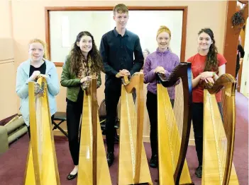  ??  ?? Members of Bray Comhaltas Ceoltóirí Éireann’s harp ensemble.