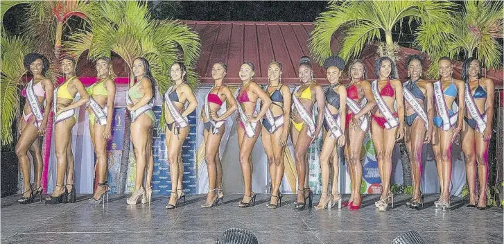  ?? ?? The 15 finalists in the 2023 Miss Universe Jamaica East pageant.