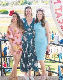  ?? Picture: Bev Lacey ?? RACE DAY: Enjoying the 2021 Weetwood Handicap are (from left) Vanessa Ruiz, Sam Ahmed and Susie Parkez.