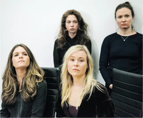  ?? CHRISTOPHE­R KATSAROV / THE CANADIAN PRESS ?? Plaintiffs (left to right) Diana Bentley, Hannah Miller, Kristin Booth and Patricia Fagan address the press on Thursday.