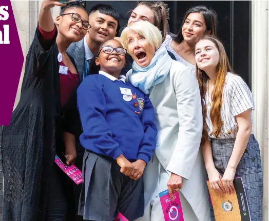  ??  ?? Nanny in chief: Dame Emma Thompson and a party of children deliver the report to Downing Street yesterday