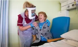  ?? Photograph: Jonny Weeks/AFP/Getty Images ?? Margaret Keenan with healthcare assistant Lorraine Hill in University Hospital Coventry, the day after she became the first person to be vaccinated against Covid-19.