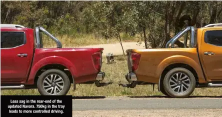  ??  ?? Less sag in the rear-end of the updated Navara. 750kg in the tray leads to more controlled driving.