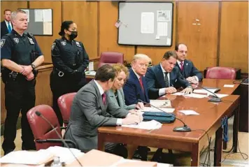  ?? SETH WENIG/POOL ?? Former President Donald Trump, center, appears in court for his arraignmen­t April 4, 2023, in New York.