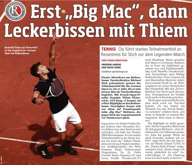  ??  ?? Dominik Thiem aus Österreich ist das Zugpferd der German Open am Rothenbaum.