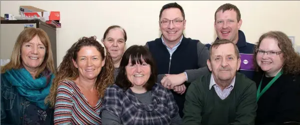  ??  ?? Margaret Nunn, Janice Conroy, Annette Ryan, Ann Slaven, Cllr Michael Sheehan, Jimmy McEneany , Damian Quigley and Marie Doyle at the coffee morning in the VTOS centre.