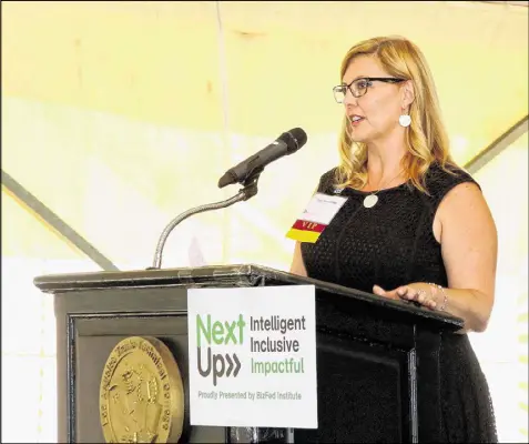  ?? LOS ANGELES COUNTY BUSINESS FEDERATION ?? Tracy Hernandez, chief executive of the Los Angeles County Business Federation, speaks in September at her group’s forum on workforce readiness.