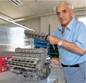  ??  ?? Morbidelli in 2015 with the prototype V12 engine with which he planned to power a motorcycle