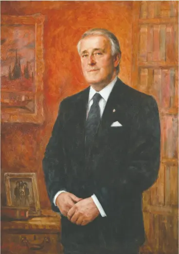  ?? POSTMEDIA NEWS ?? Brian Mulroney, pictured in his official portrait that hangs outside the House of Commons, came to power in 1984 with one of the biggest landslides in Canadian history when his Progressiv­e Conservati­ves took 211 of 282 seats.