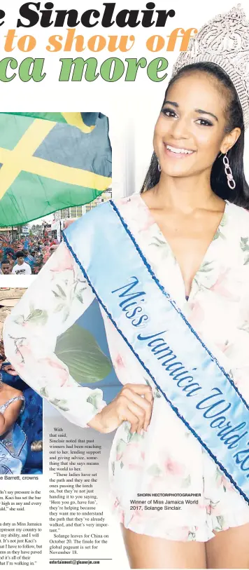  ?? SHORN HECTOR/PHOTOGRAPH­ER ?? Winner of Miss Jamaica World 2017, Solange Sinclair.