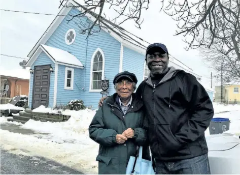  ?? SUPPLIED PHOTO ?? Niagara Falls historian Wilma Morrison and filmmaker Ayo Adewumi, on set outside the BME church last year during the filming of Wilma.