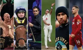  ??  ?? Left to right: the six Spoty nominees are Tyson Fury, Hollie Doyle, Ronnie O’Sullivan, Stuart Broad, Lewis Hamilton and Jordan Henderson. Photograph: EPA, Getty Images, Reuters and Rex Shuttersto­ck