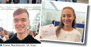  ??  ?? Fraser Mackintosh, 18, from Macclesfie­ld, got 3As and will study chemistry at Manchester. He said: “Chemistry opens up many job opportunit­ies such a pharmacuti­cals.”
Amy Carter, 18, from Macclesfie­ld, got 2AB and will study medicine at Manchester. Amy...