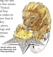  ??  ?? Constellat­ion du Lion ring in 18-karat white and yellow gold with diamonds, yellow diamond, and rutilated carved quartz, Chanel Fine Jewellery