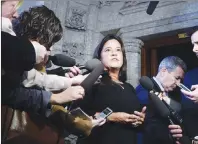  ?? AP PHOTO ?? Minister of Justice and Attorney General of Canada Jody Wilson-Raybould speaks to reporters in the Foyer of the House of Commons on Parliament Hill in Ottawa on February 12, 2018.