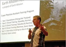  ?? Janelle Jessen/Herald-Leader ?? Dr. Mitch Ryan shared informatio­n about Earth Mission Asia during a fundraiser for the organizati­on at John Brown University on Oct. 22.