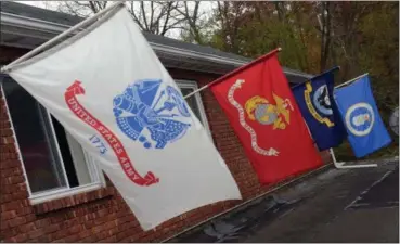  ?? TANIA BARRICKLO — DAILY FREEMAN ?? Army, Marine Corps, Navy and Air Force flags are displayed at Joyce-Schirick Veterans of Foreign Wars Post 1386 on East Chester Street in Kingston, N.Y., on Friday.