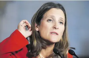  ?? — THE CANADIAN PRESS ?? Foreign Affairs Minister Chrystia Freeland says Canada will be playing both offence and defence in talks with the U.S. and Mexico.