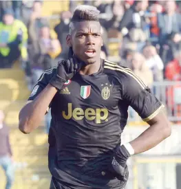  ?? GETTY ?? Paul Pogba, 22 anni, quarta stagione nella Juve, festeggia così il suo gol contro il Carpi