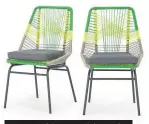  ??  ?? Copa set of 2 garden dining chairs in citrus green, £179, Made.com