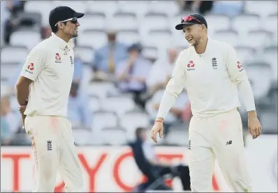  ?? PICTURE: PA ?? England’s captain Joe Root with former skipper Alastair Cook during the first Test against South Africa at Lord’s. TEAM-MATES: