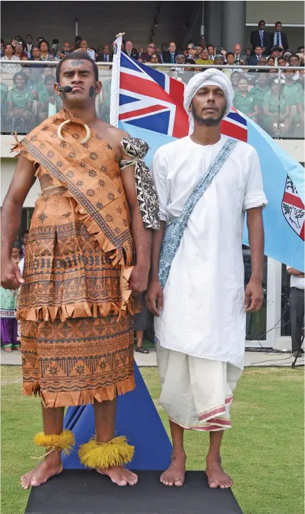  ?? Photo: Ronald Kumar ?? Dan Fox of USP (left) and Sadrishan Velaidan of Moana Loa Fiji during Girmit drama in 2016.