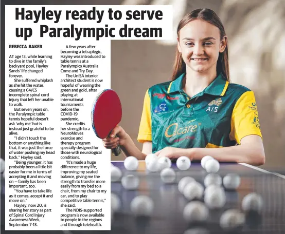  ??  ?? Hayley Sands had a life-changing accident at 13, but she isn’t letting it get her down and is instead eyeing the Paralympic­s. Picture: Mike Burton