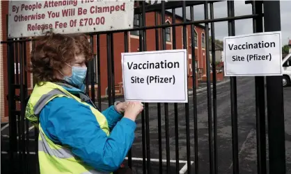  ??  ?? A mobile vaccinatio­n clinic in Little Harwood, Blackburn, one of the areas affected by the new advice on Covid hotspots. Photograph: Christophe­r Furlong/Getty Images