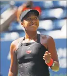  ?? Jason DeCrow / Associated Press ?? Japan’s Naomi Osaka reacts after defeating Lesia Tsurenko in the quarterfin­als of the U.S. Open on Wednesday in New York.